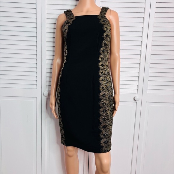 JAY GODFREY Black Gold Illusion Sleeveless Bodycon Sheath Dress Size 6 - Picture 1 of 8
